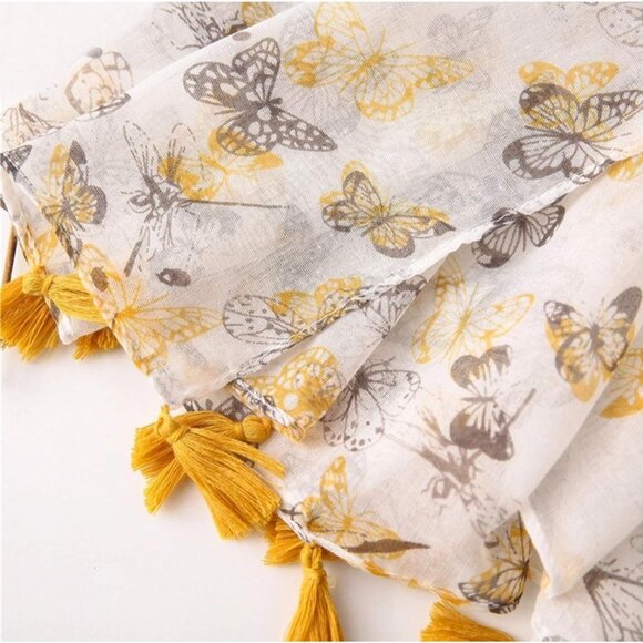 All-over butterfly  Print  Scarf Tassels Lightweight womens shawl wrap - Picture 2 of 3